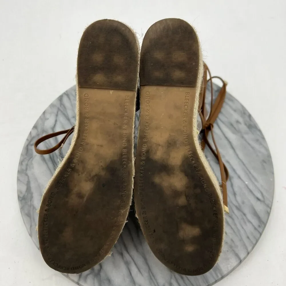 Bleecker & Bond Sandal Womens 7.5 Cognac Brown Odette Espadrille Leather Wedge